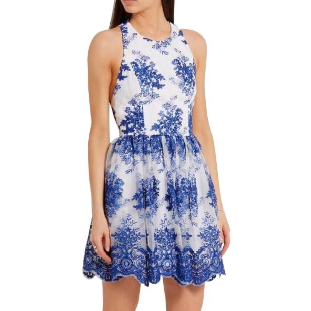 Alice and Olivia Reggie silk embroidered tulle mini dress